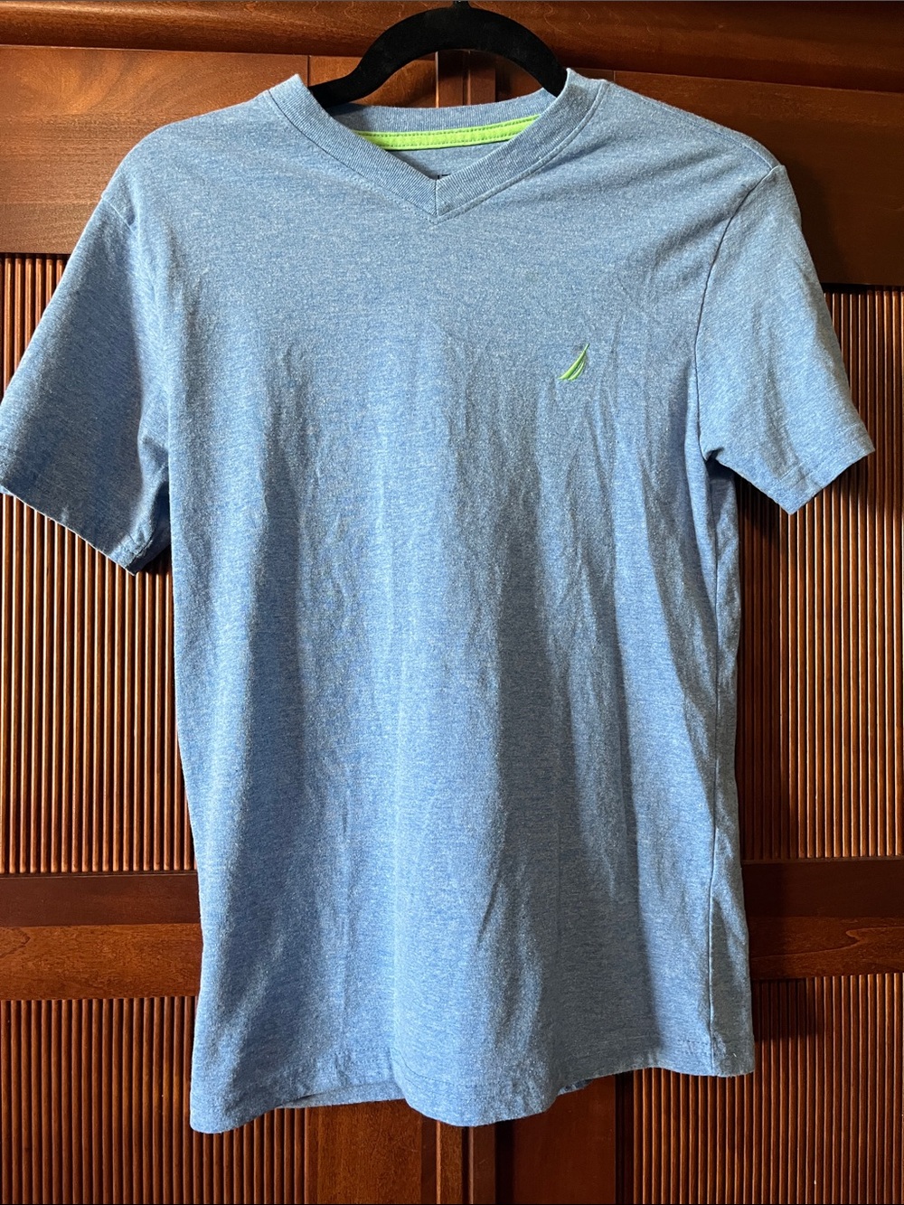 Nautica Heather Light Blue V-Neck Tee with Lime Accent